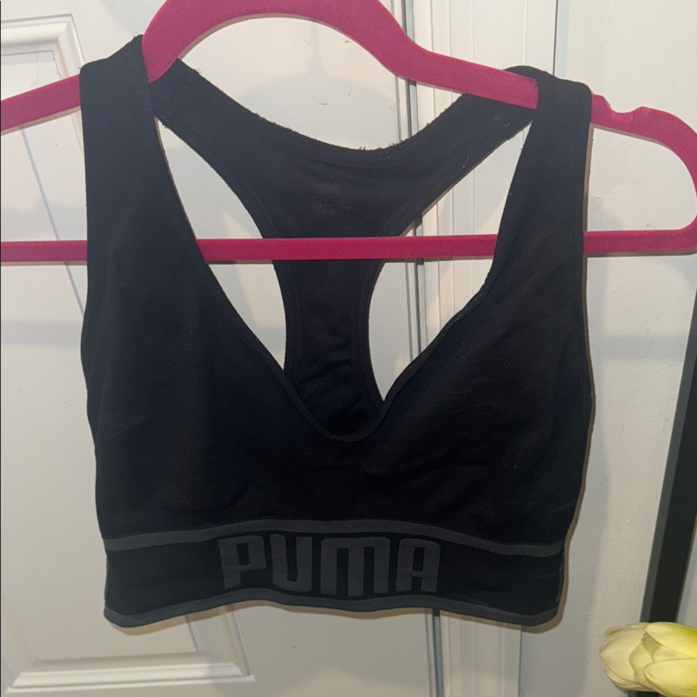 Puma Black Racerback Sports Bra with V-Neck